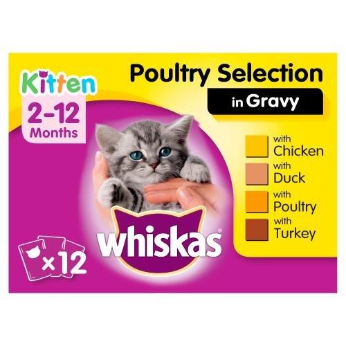 Whiskas 2-12 Months Kitten Pouches Poultry Selection In Gravy 12pk (12 x 100g) 1.2kg