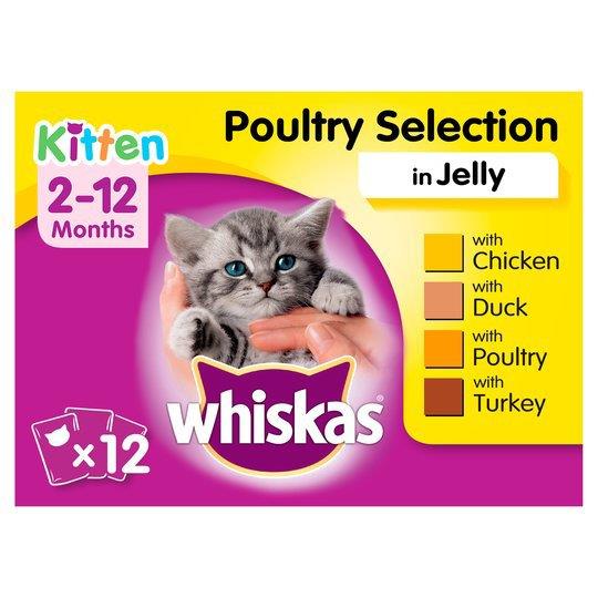 Whiskas 2-12 Months Kitten Pouches Poultry Selection In Jelly 12pk (12 x 100g) 1.2kg