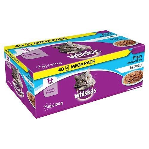 Whiskas 1+ Pouches Mega Pack Fish Selection In Jelly 40pk (40 x 100g) + Pure Delight Sample