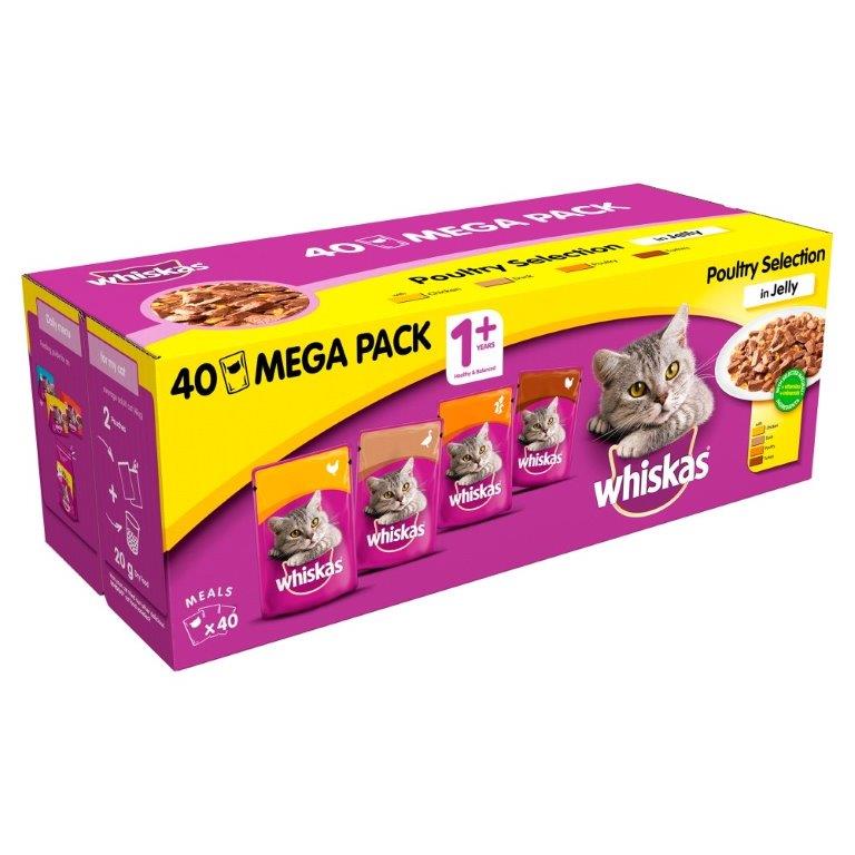 Whiskas 1+ Pouches Mega Pack Poultry Selection In Jelly 40pk (40 x 100g)