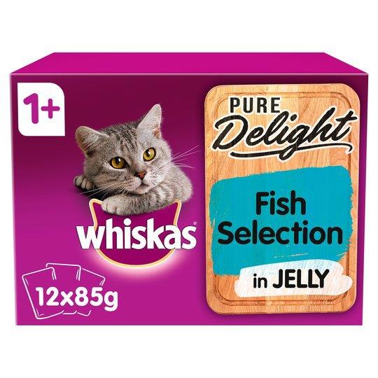 Whiskas 1+ Cat Pouches Pure Delight Fish Selection In Jelly 12pk (12 x 85g)