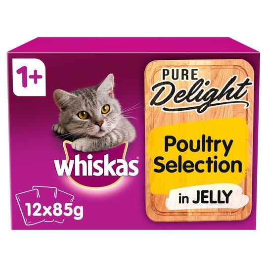 Whiskas 1+ Cat Pouches Pure Delight Poultry Selection In Jelly 12pk (12 x 85g)