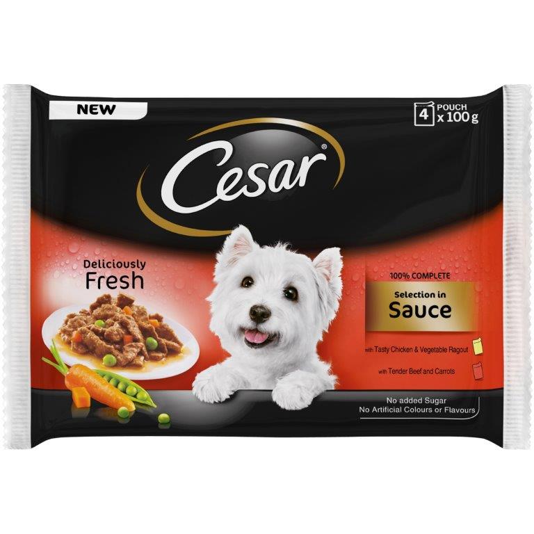 Cesar Deliciously Fresh Dog Pouches Favourite Recipes In Sauce 4pk (4 x 100g)