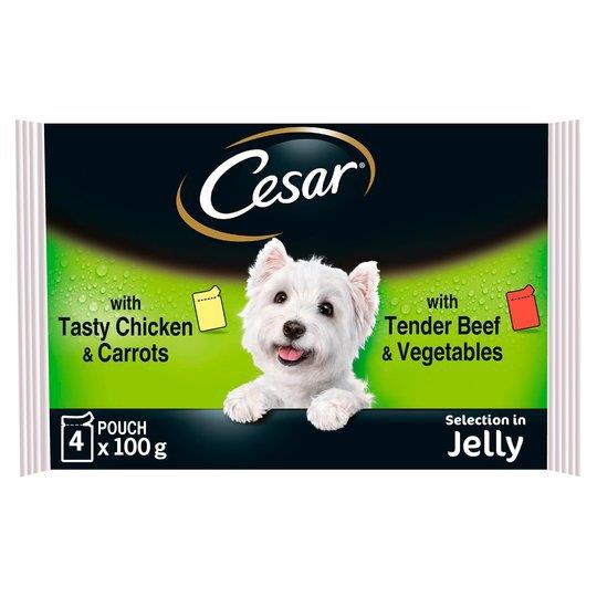 Cesar Deliciously Fresh Dog Pouches Mixed Selection In Jelly 4pk (4 x 100g)
