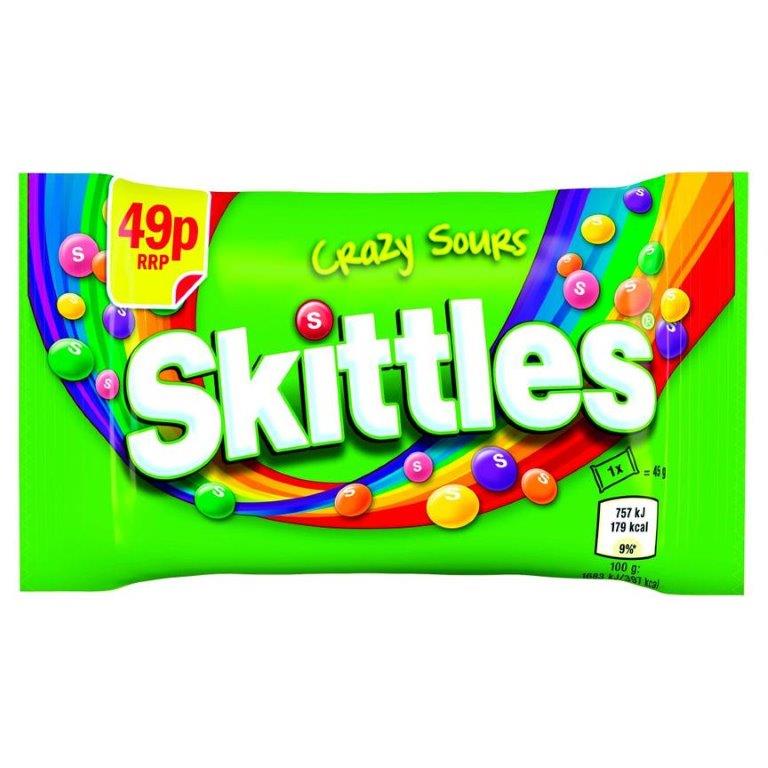 Skittles Std Crazy Sours 45g PM 49p